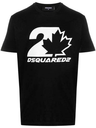 Dsquared2 – Schwarzes T-Shirt mit auffälligem Ahornblatt-Logodruck