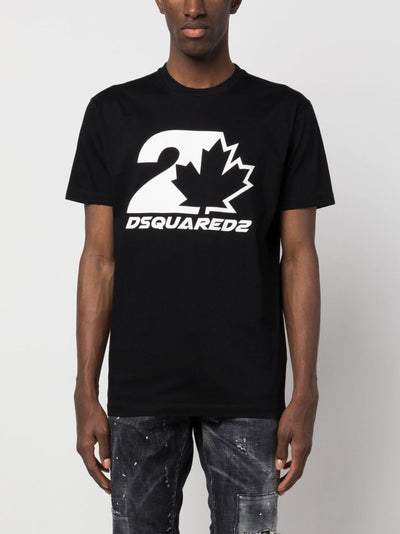 Dsquared2 – Schwarzes T-Shirt mit auffälligem Ahornblatt-Logodruck