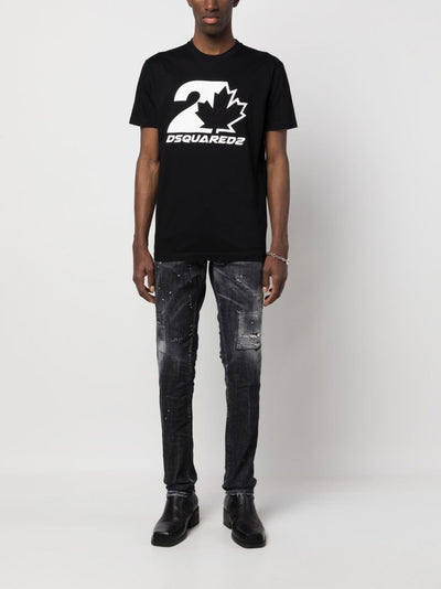 Dsquared2 – Schwarzes T-Shirt mit auffälligem Ahornblatt-Logodruck