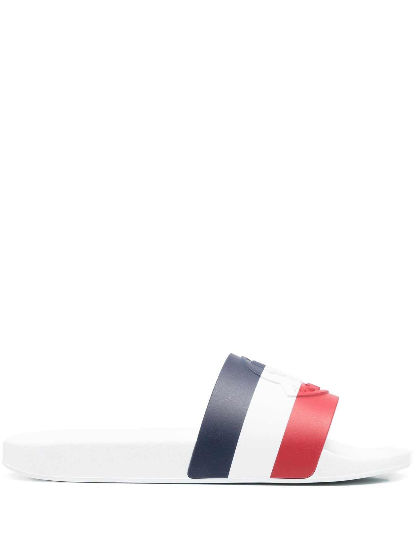 Moncler Basille Embossed Logo Stripe Sliders in White