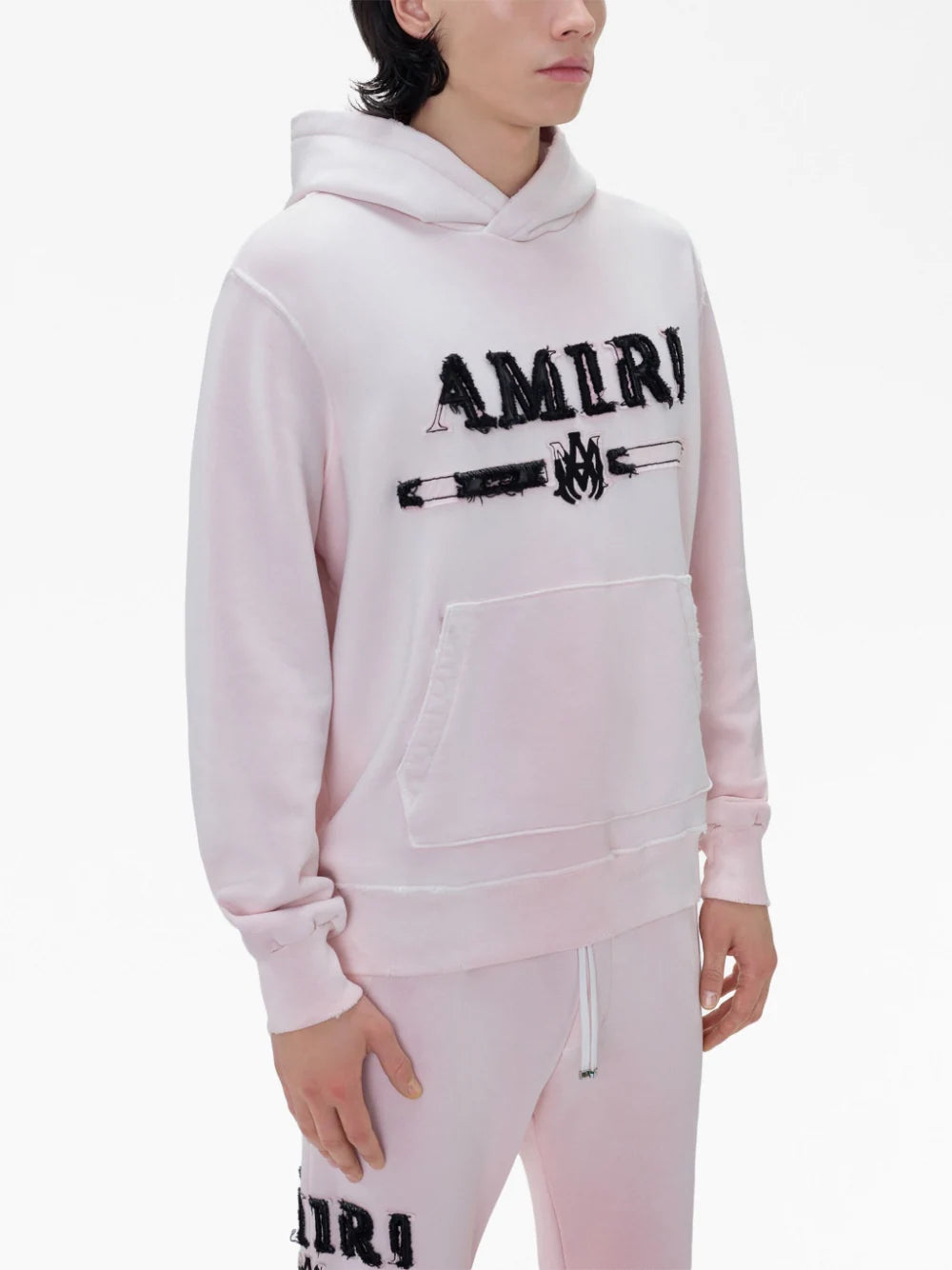 Amiri Logo Patch Cotton Hoodie in Pink TheDesignerBox