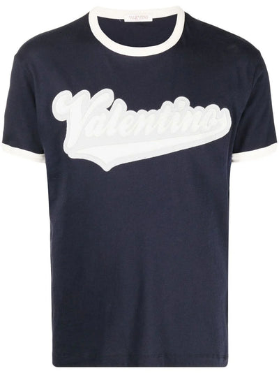 Valentino Garavani Logo Patch Cotton T-Shirt in Navy Blue