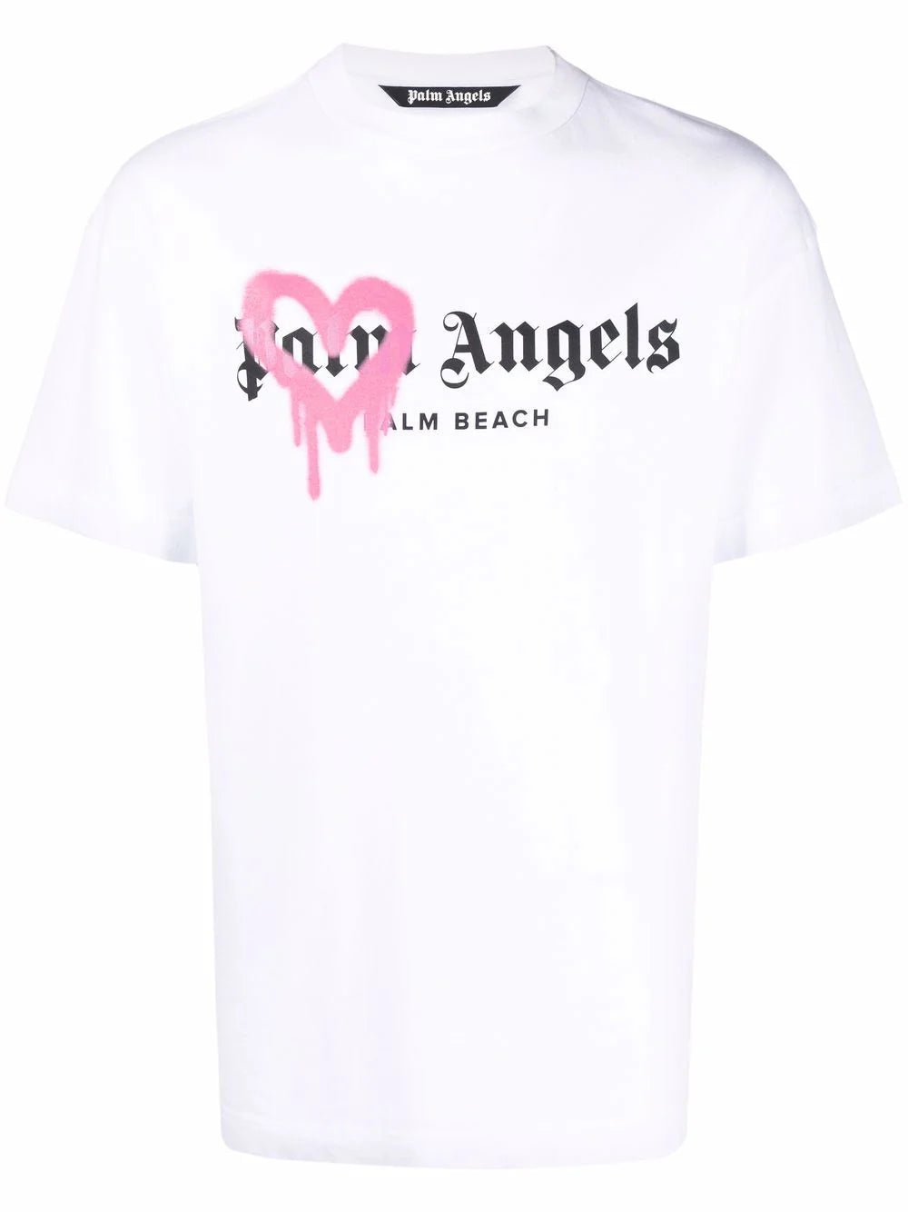 Palm Angels Pink Heart Palm Beach Sprayed T-Shirt in White