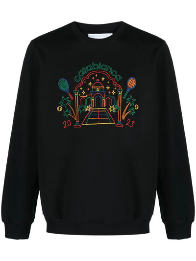 Casablanca Rainbow Crayon Temple Embroidered Sweatshirt in Black