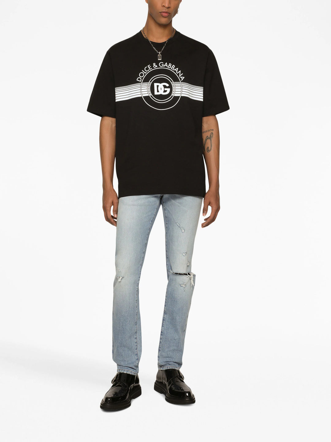 Dolce & Gabbana Interlock DG Logo Print Black T-Shirt – TheDesignerBox