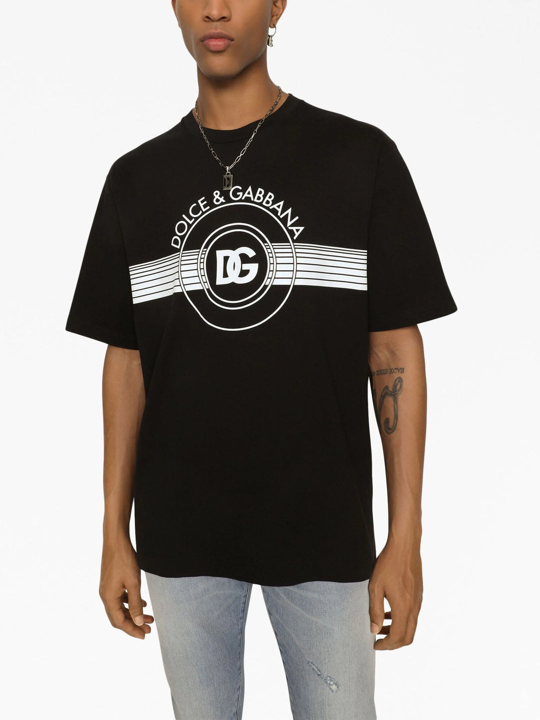 Dolce & Gabbana Interlock DG Logo Print Black T-Shirt – TheDesignerBox