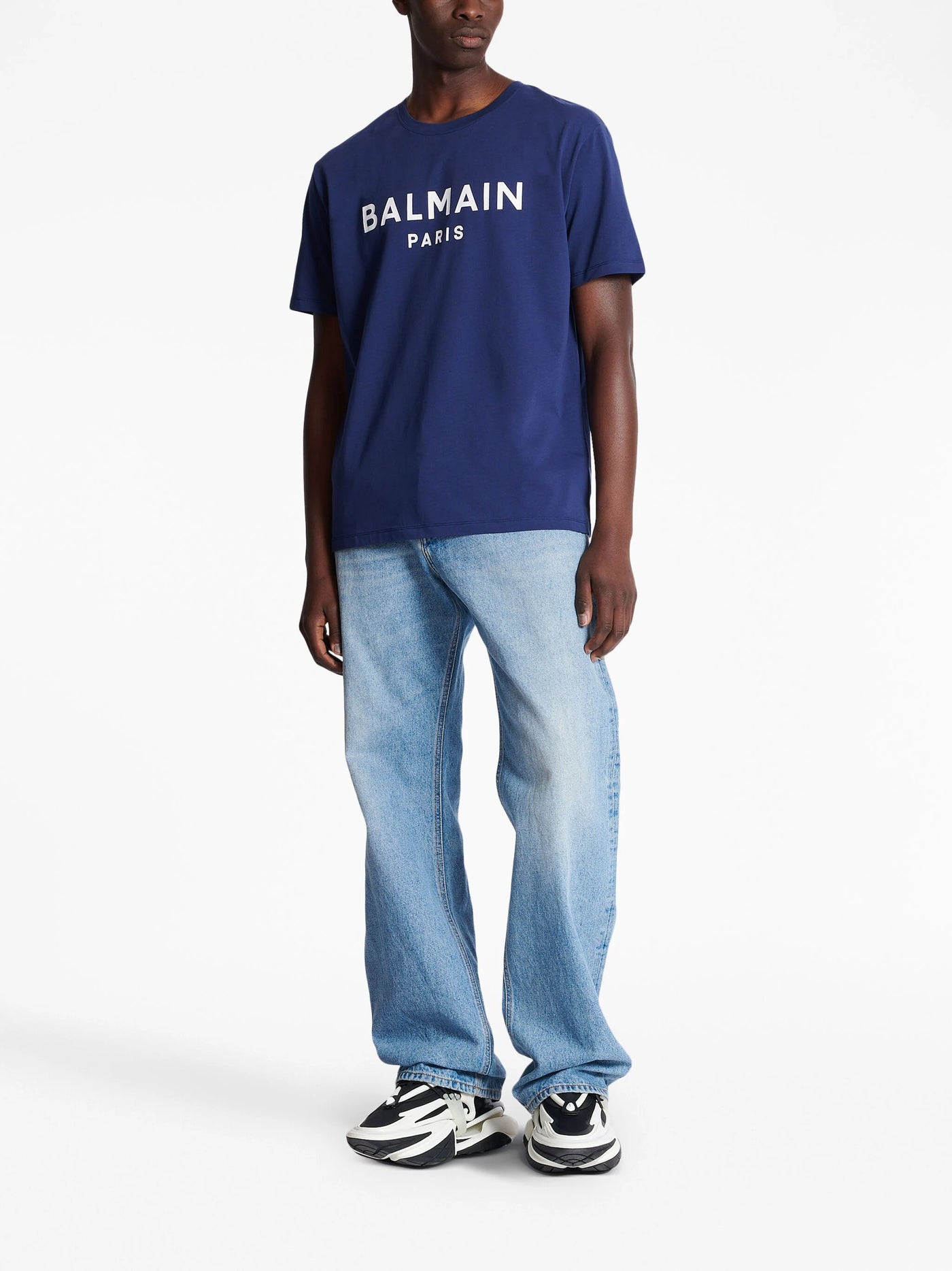 Balmain Logo Print T-Shirt in Navy