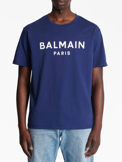 Balmain Logo Print T-Shirt in Navy