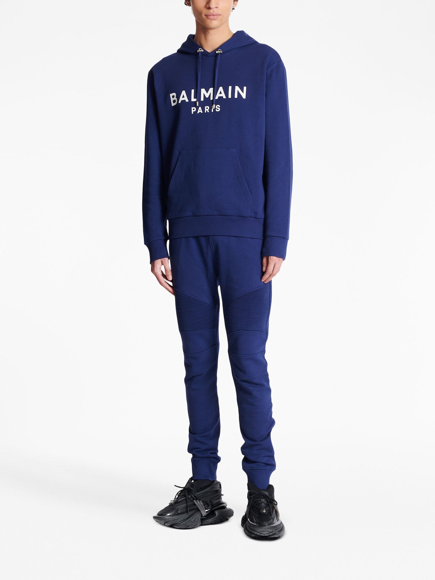 Balmain Paris Logo Printed Hoodie in Navy