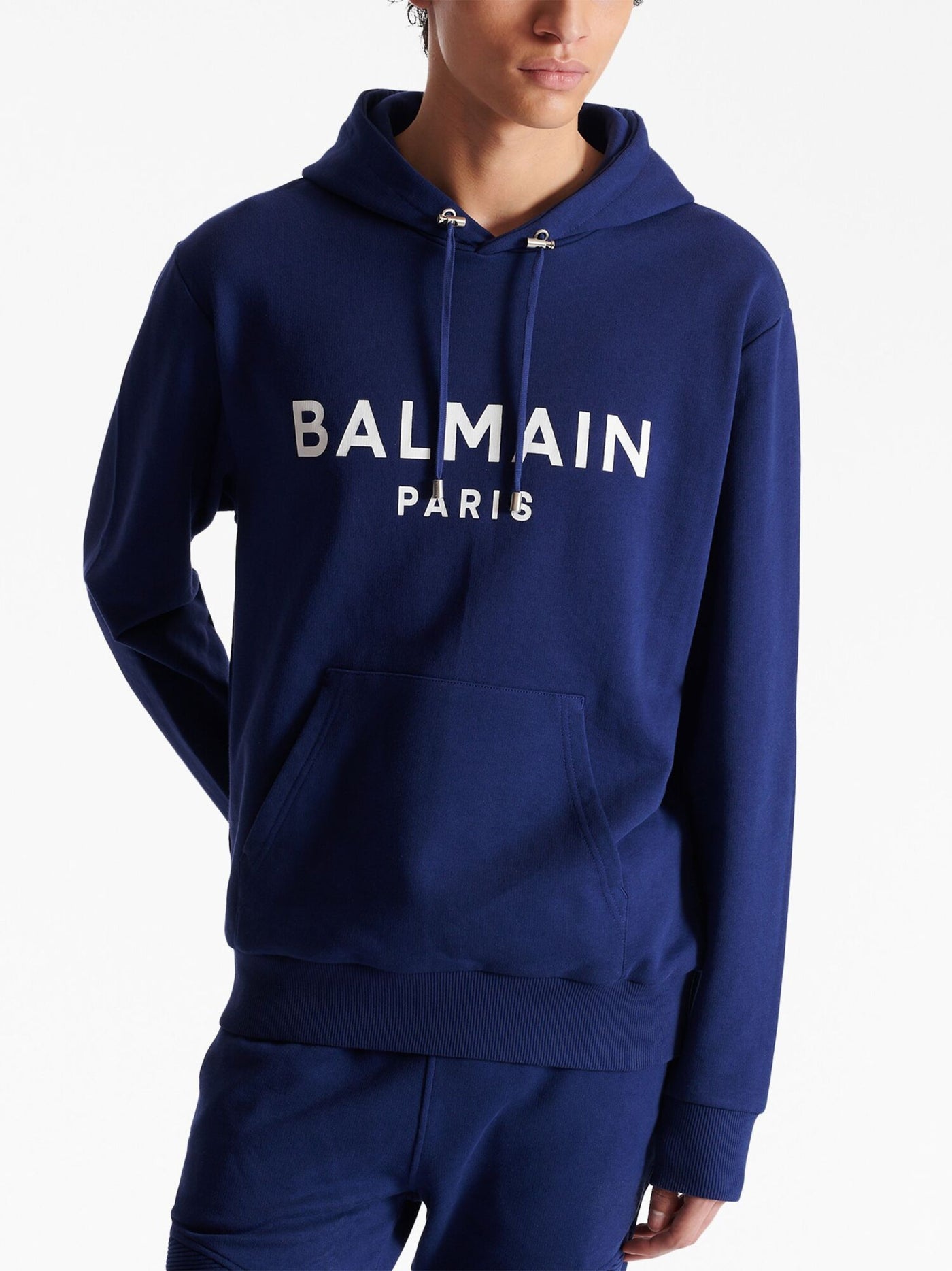 Balmain Paris Logo Printed Hoodie in Navy