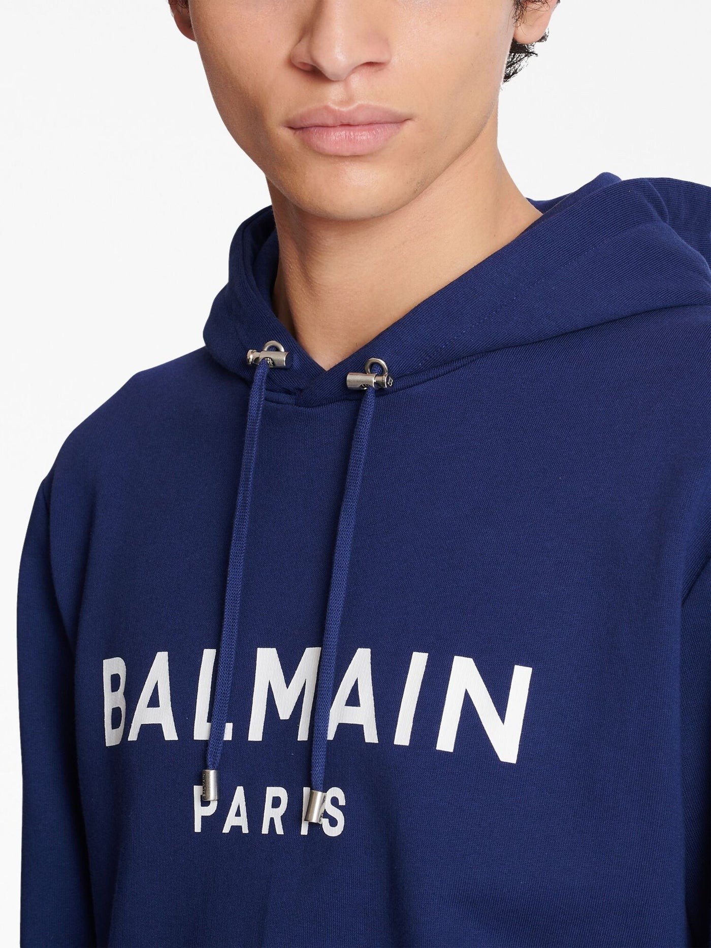 Balmain Paris Logo Printed Hoodie in Navy