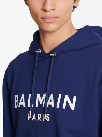 Balmain Paris Logo Printed Hoodie in Navy