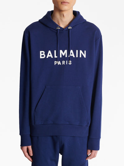 Balmain Paris Logo Printed Hoodie in Navy