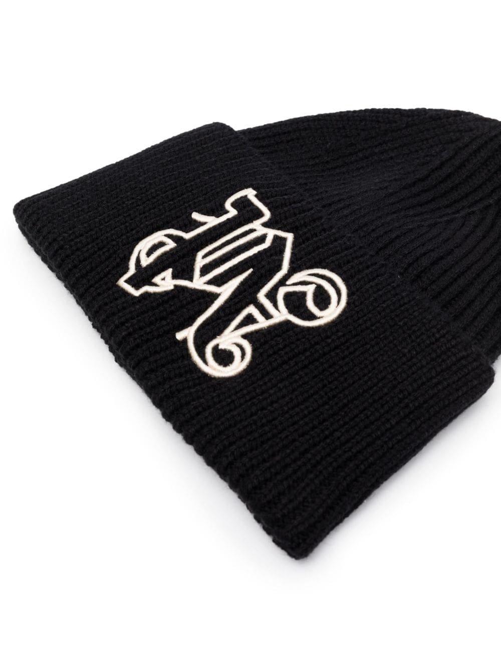 Palm Angels Embroidered Monogram Beanie in Black