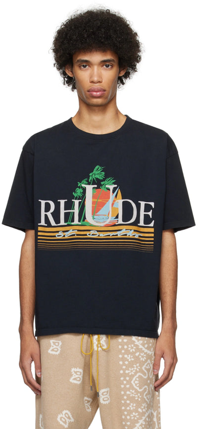 Rhude Black Tropics Printed T-Shirt in Vintage Black