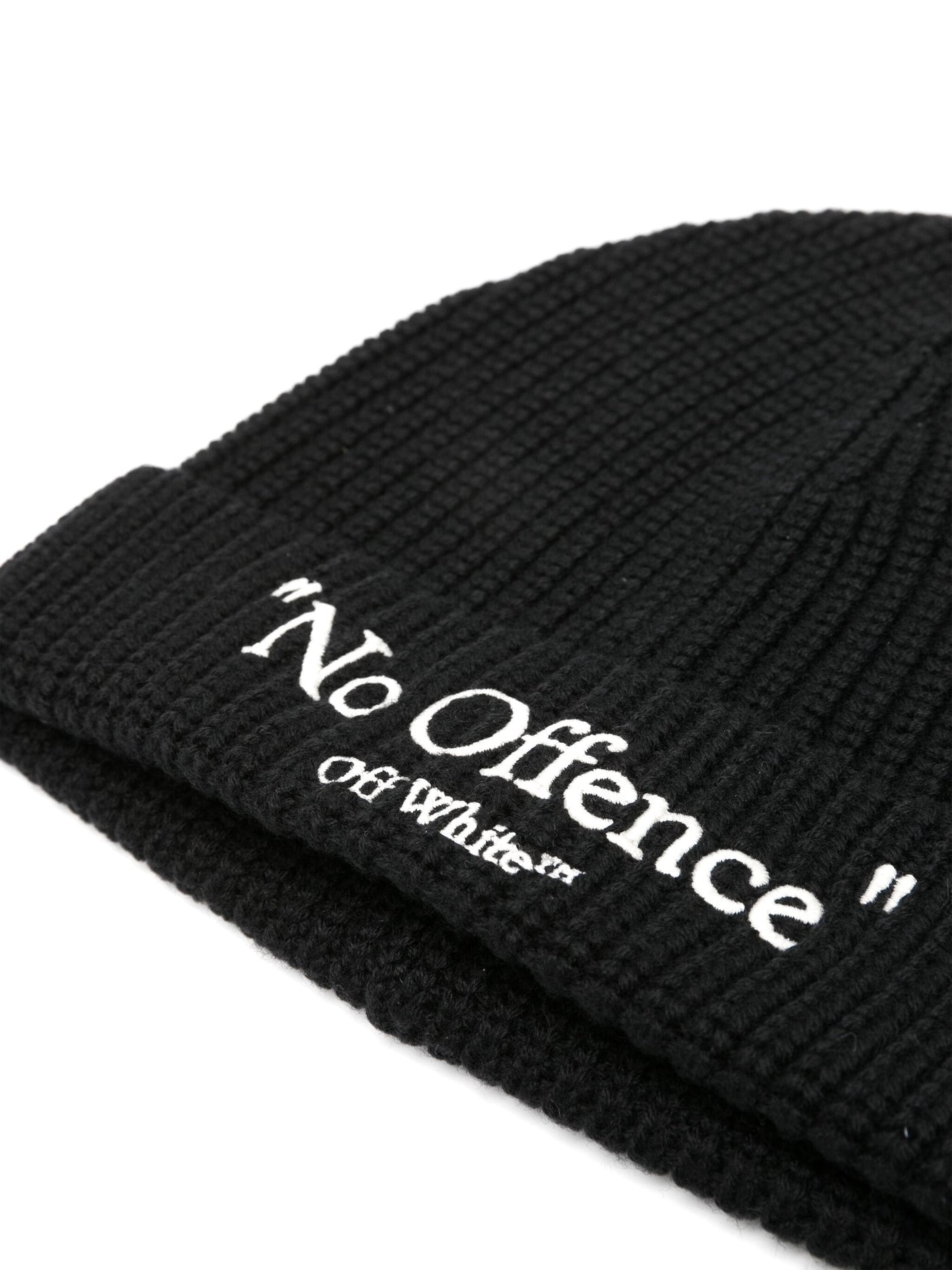 Off-White No Offence Logo Embroidered Beanie in Black