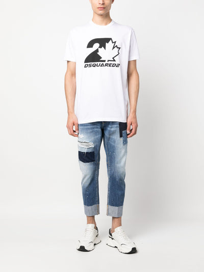 Dsquared2 Bold Maple Leaf Logo Printed T-Shirt in White