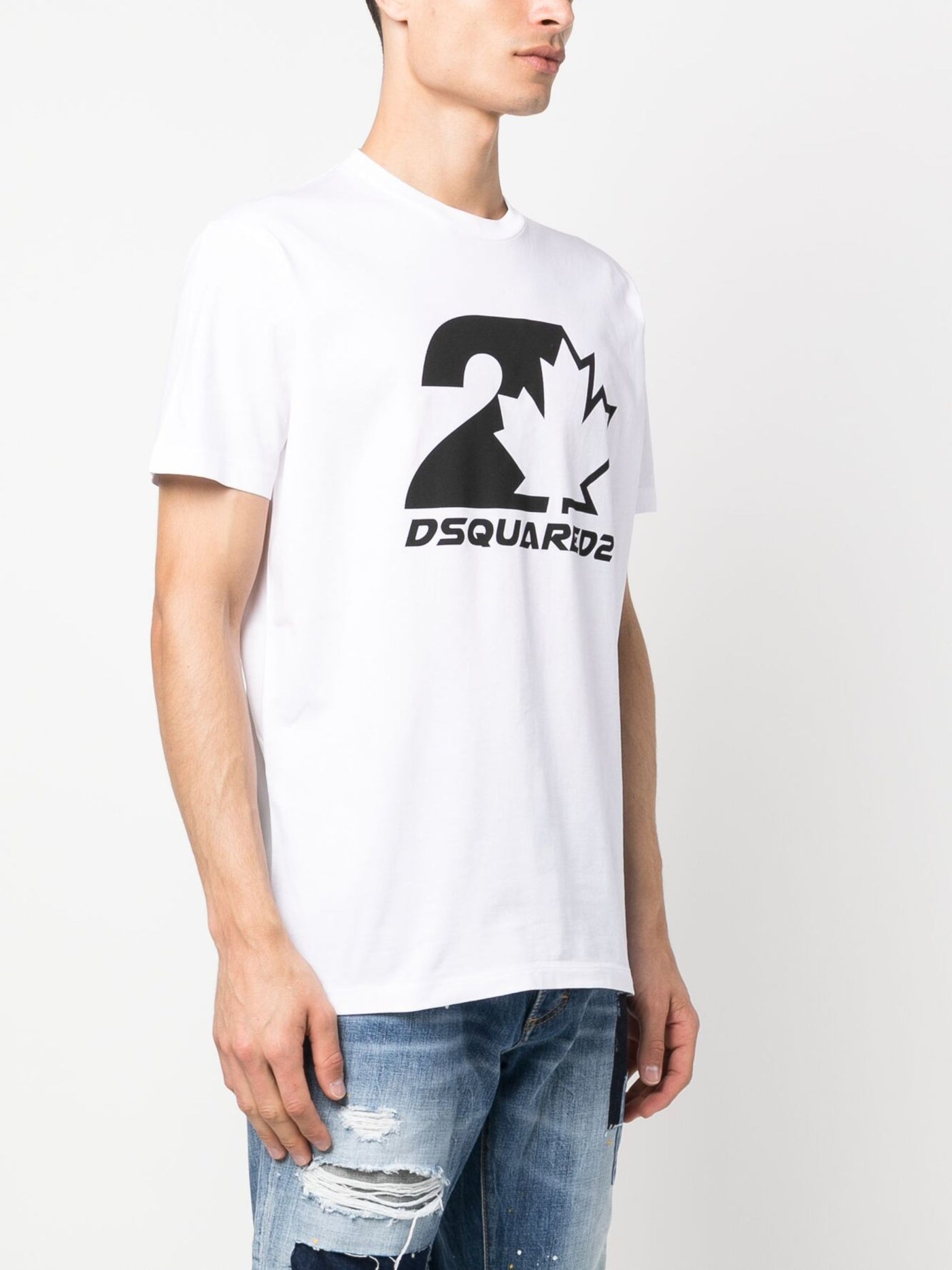 Dsquared2 Bold Maple Leaf Logo Printed T-Shirt in White