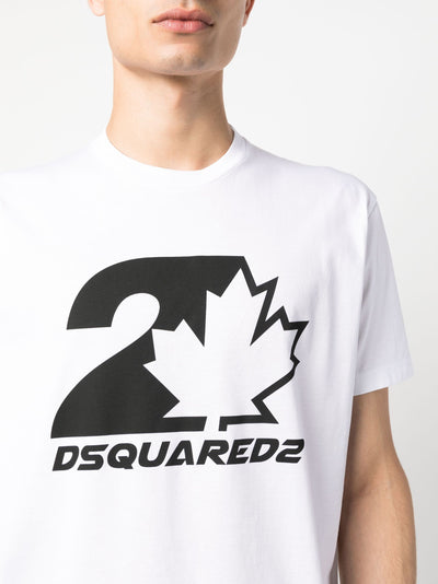 Dsquared2 Bold Maple Leaf Logo Printed T-Shirt in White