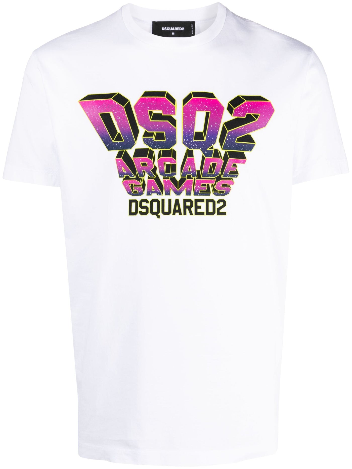 Dsquared2 – Weißes T-Shirt mit „DSQ2 Arcade Games“-Logoprint