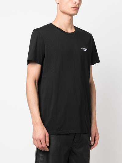 Balmain – T-Shirt mit kleinem Logo und Flockdruck in Schwarz 