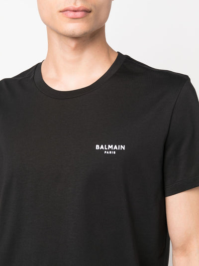 Balmain – T-Shirt mit kleinem Logo und Flockdruck in Schwarz 