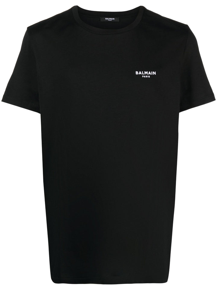 Balmain Small Logo Flock Printed T-Shirt in Black – TheDesignerBox