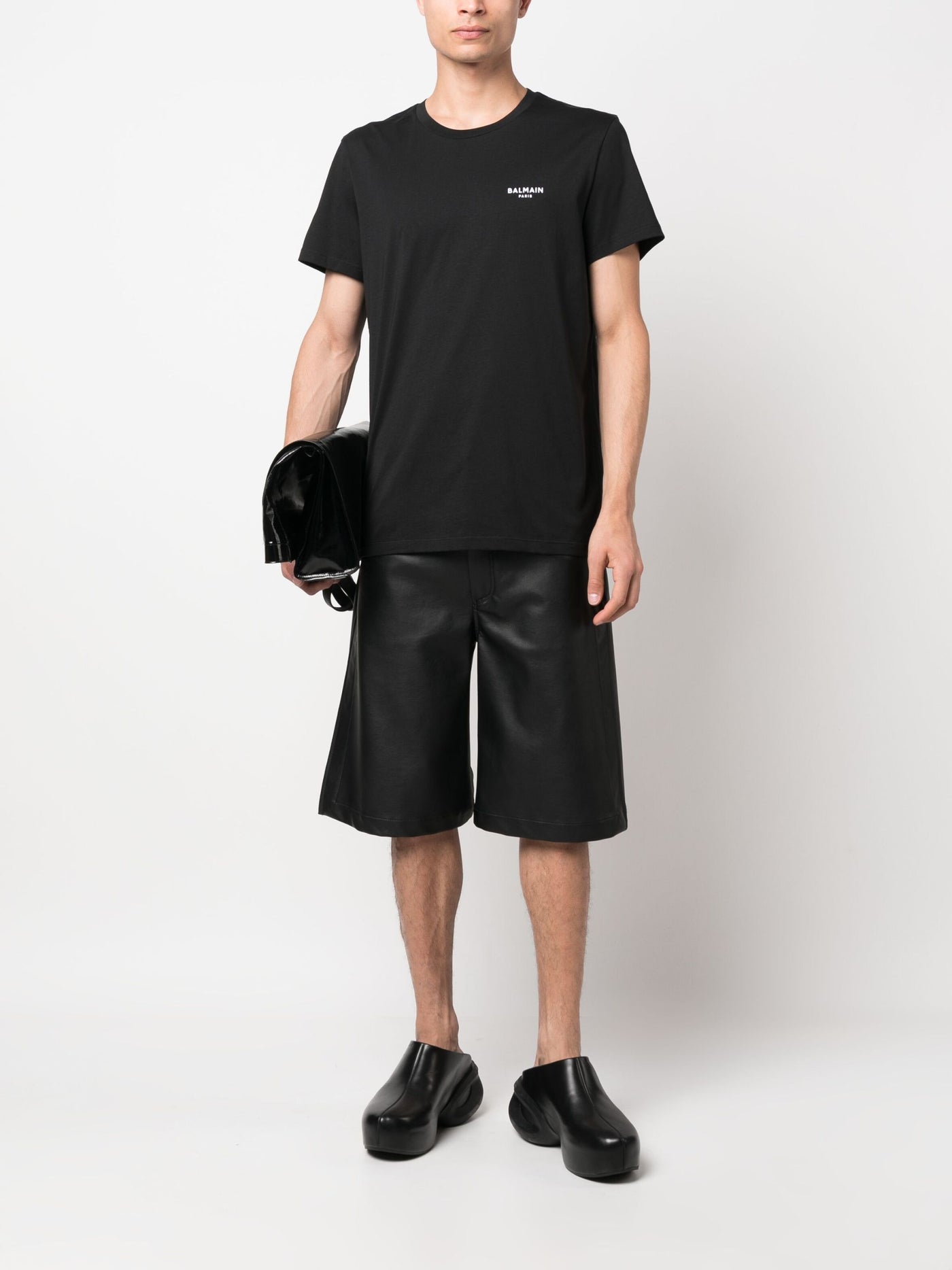 Balmain – T-Shirt mit kleinem Logo und Flockdruck in Schwarz 