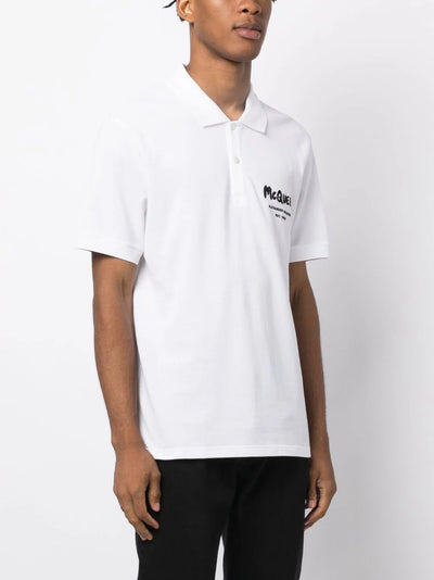 Alexander McQueen Graffiti Embroidered Logo Polo Shirt in White