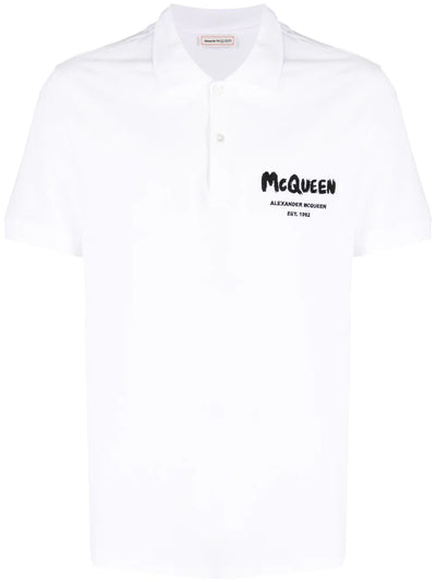 Alexander McQueen Graffiti Embroidered Logo Polo Shirt in White