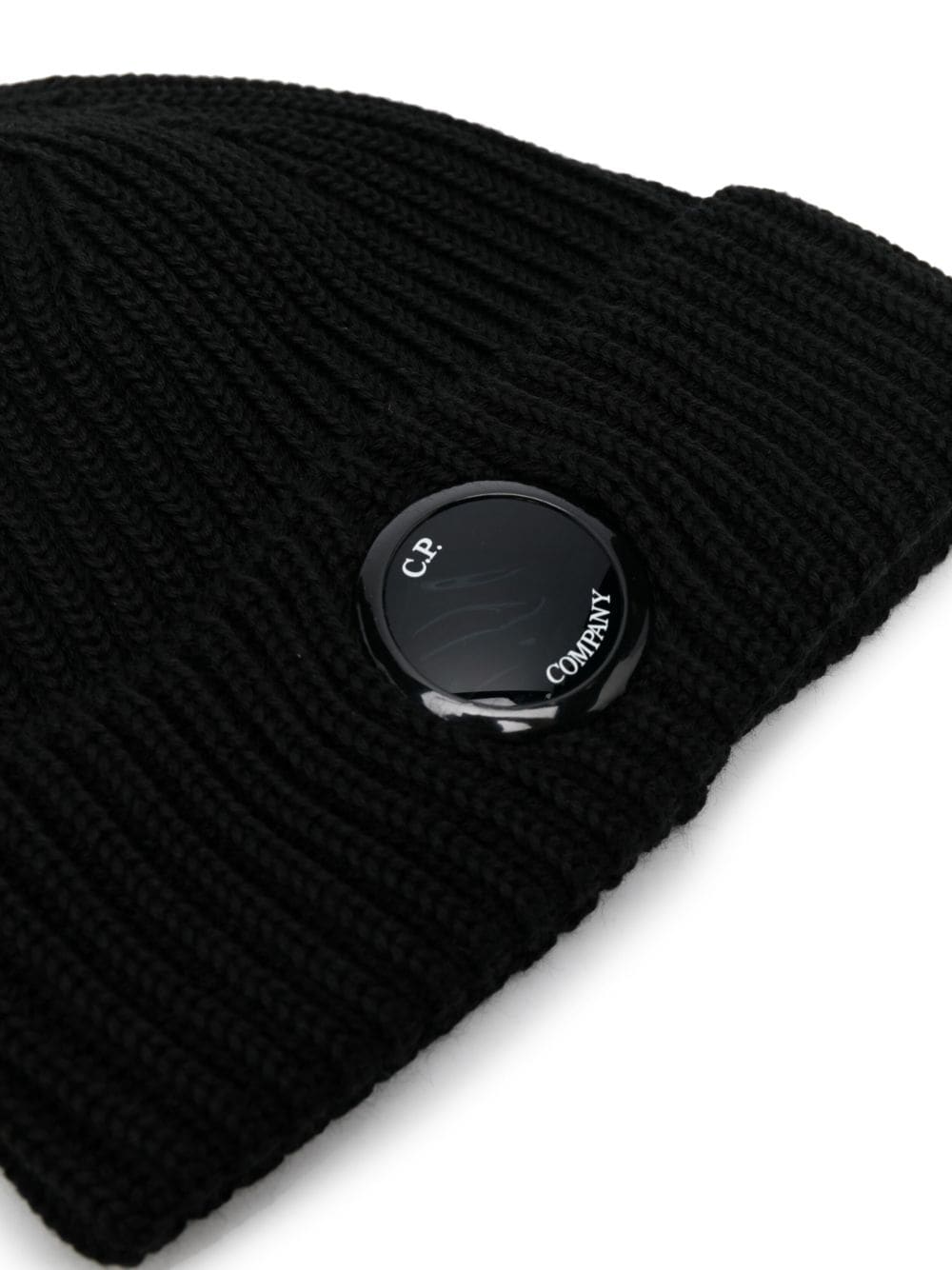 C.P Company Merino Logo Patch Wool Beanie in Black