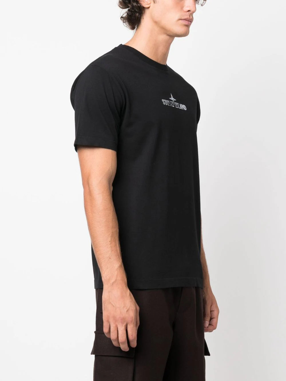 Stone Island Distressed Logo-print T-Shirt in Black