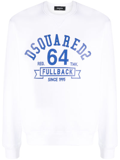 Dsquared2 – Weißes Sweatshirt mit aufgedrucktem Logo „FullBack 64“