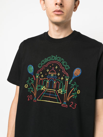 Casablanca Rainbow Crayon Temple Printed T-Shirt in Black