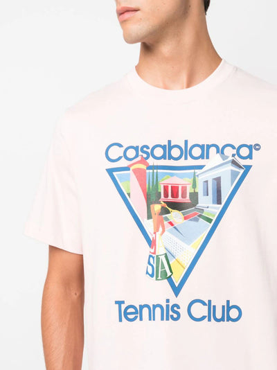 Casablanca Graphic-print Tennis Club Cotton T-shirt Pink