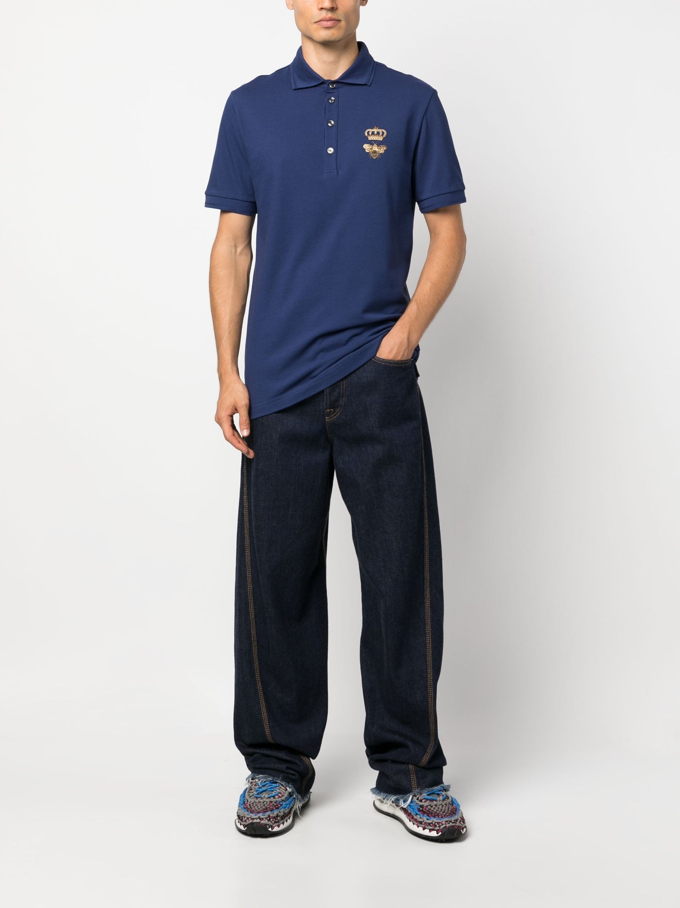 Dolce & Gabbana Embroidered Piqué Polo in Navy