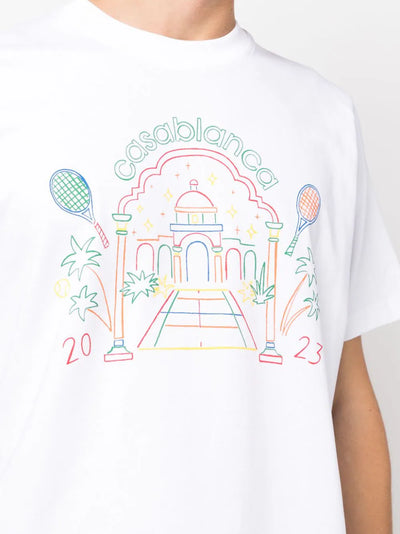 Casablanca Rainbow Crayon Temple Printed T-Shirt in White