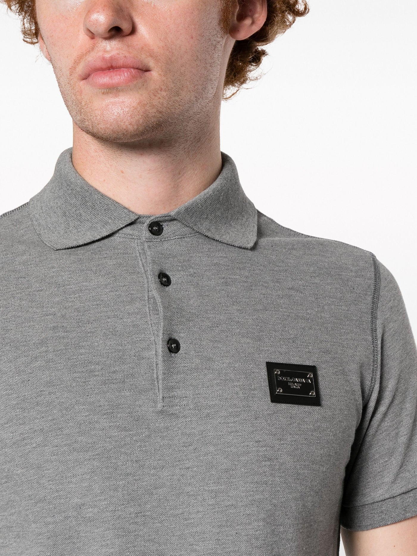 Dolce & Gabbana Silver Plaque Logo Polo in Grey