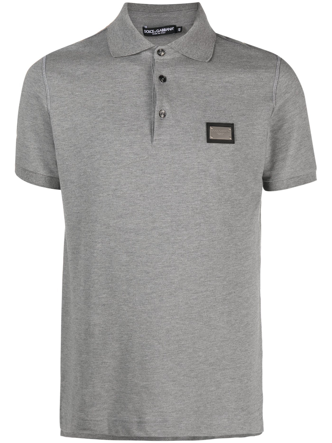 Dolce & Gabbana Silver Plaque Logo Polo in Grey