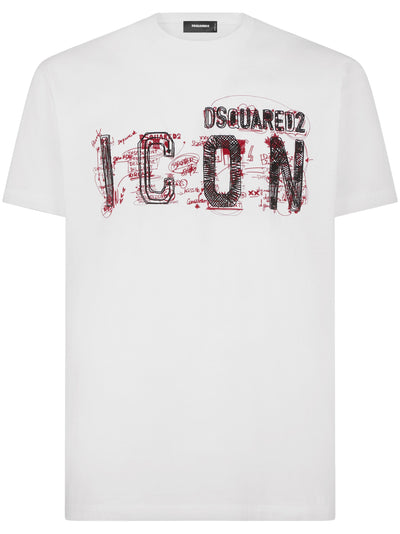 Dsquared2 – Weißes T-Shirt mit Scribble-Icon-Aufdruck