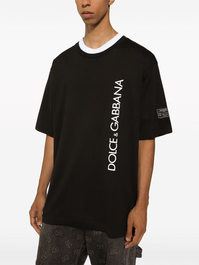 Dolce & Gabbana Vertical Logo Printed T-Shirt in Black