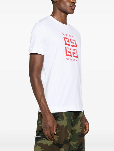 Givenchy 4G Stars Red Logo Printed T-Shirt in White