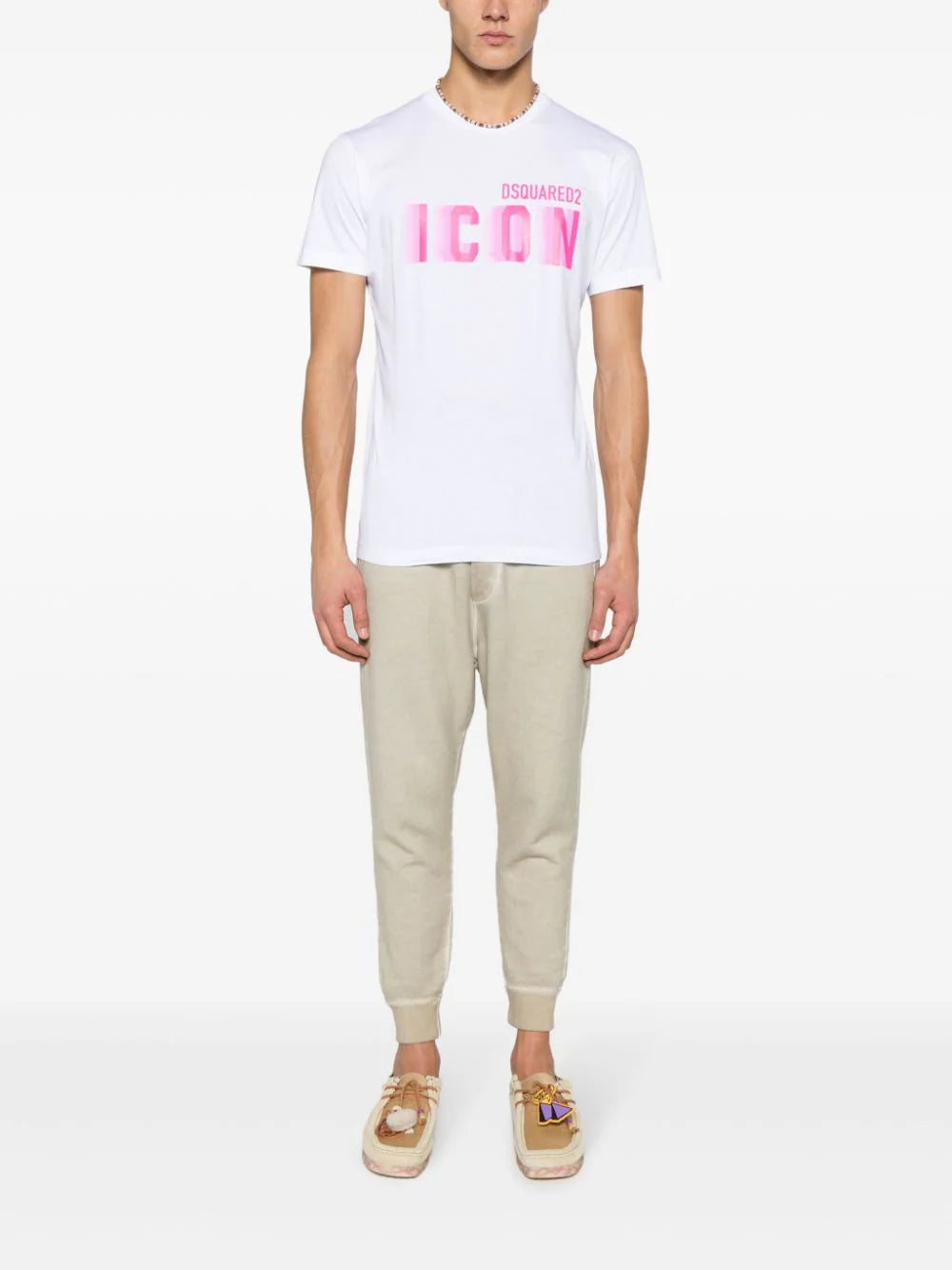 Dsquared2 Icon Blur Cool Pink logo Cotton T-Shirt in White