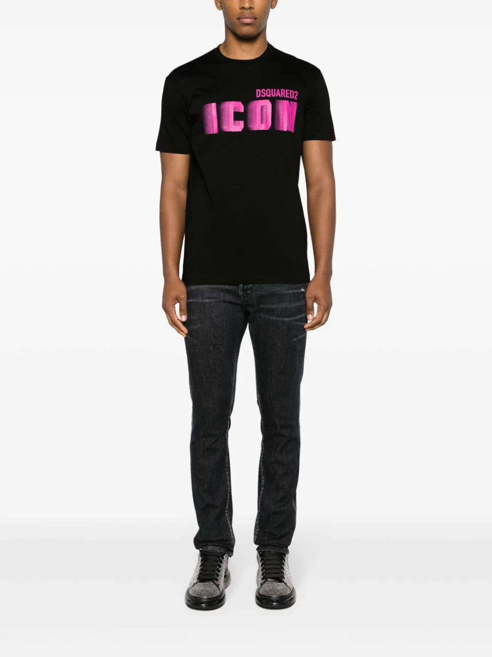 Dsquared2 Icon Blur Cool Pink logo Cotton T-Shirt in Black