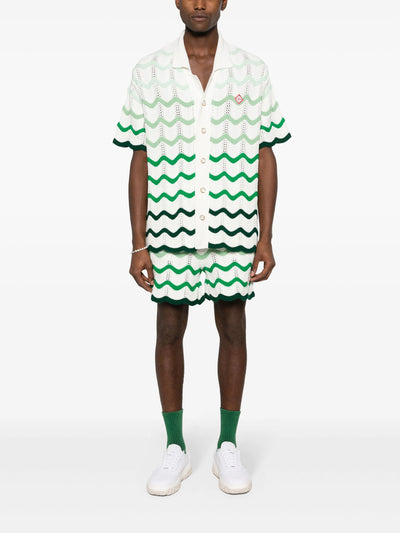 Casablanca Gradient Wave Crochet Texture Shirt in White/Green