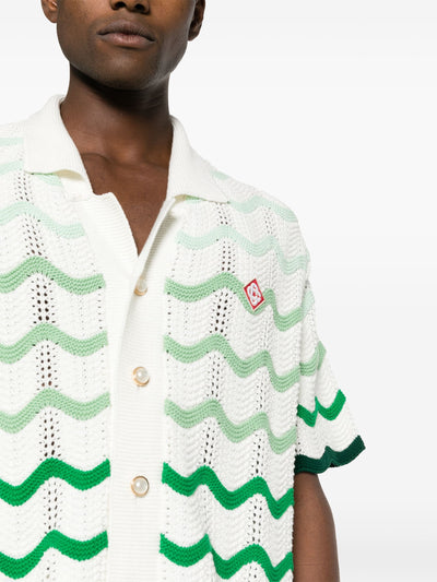 Casablanca Gradient Wave Crochet Texture Shirt in White/Green
