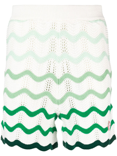 Casablanca Gradient Wave Crochet Texture Shorts in White/Green