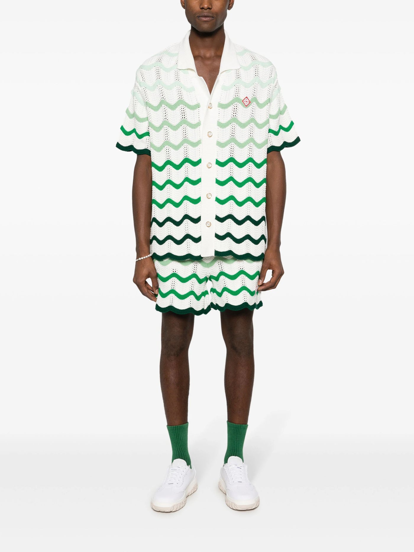 Casablanca Gradient Wave Crochet Texture Shorts in White/Green