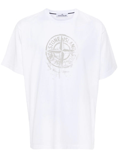 Stone Island Reflective One Compass Print Logo T-Shirt in White