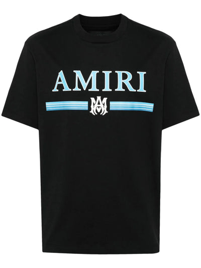 Amiri MA Bar Blue Logo Printed T-Shirt in Black